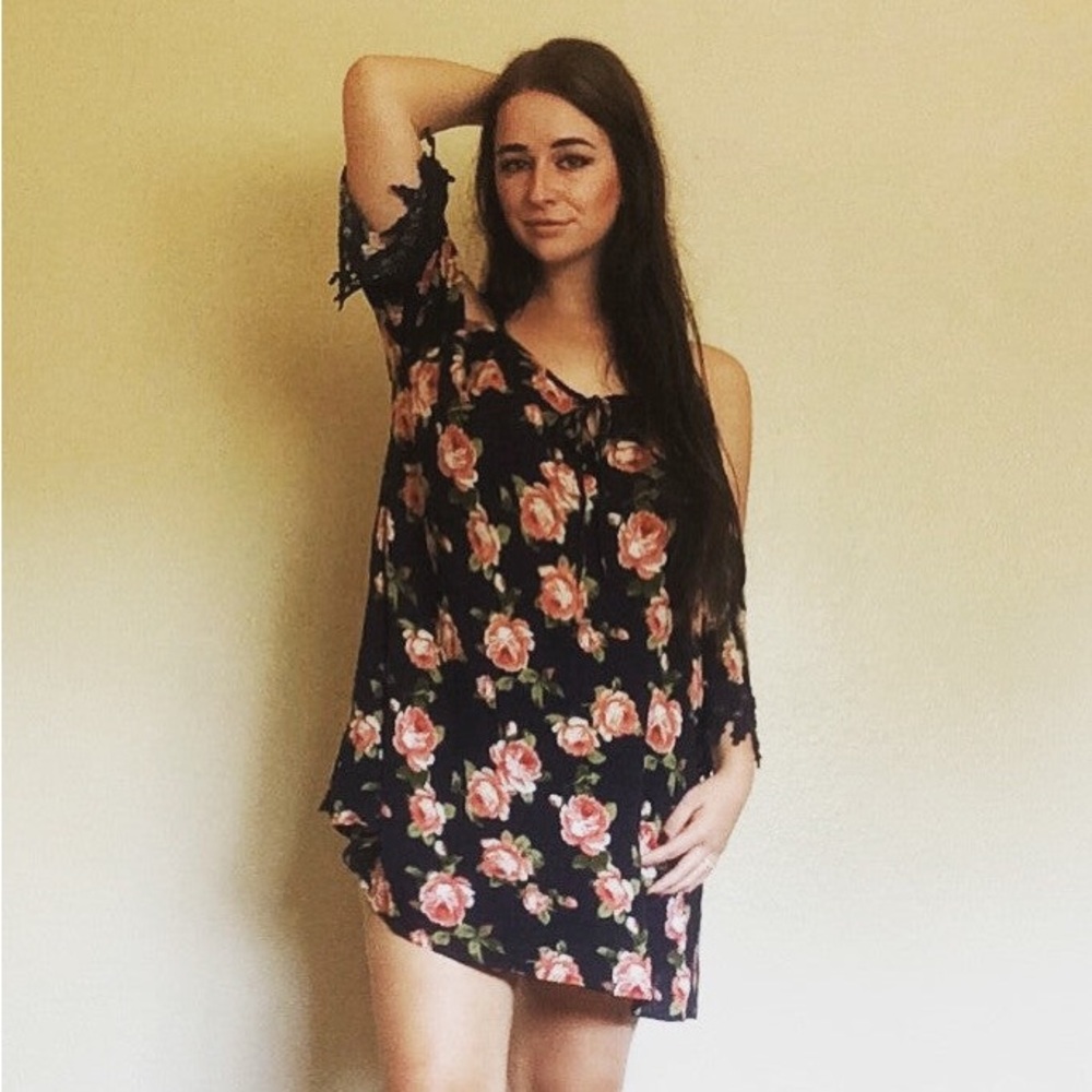 Cold Shoulder Floral Print Dress Tunic